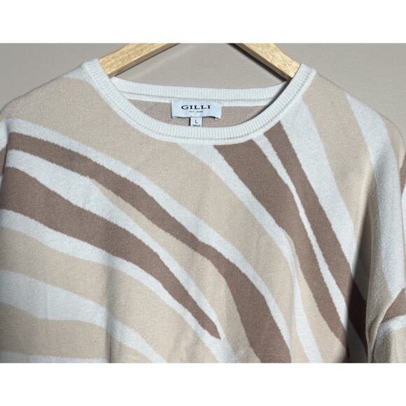 GILLI Abstract Crew Neck Sweater Women's Size Large Cream Multi Long Sleeve - Picture 2 of 8